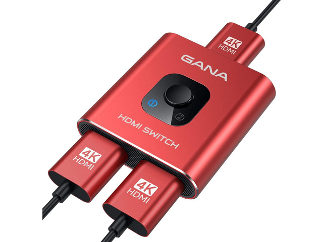 HDMI Switch 4k@60hz Splitter, GANA Aluminum Bidirectional HDMI Switcher 2 in 1 Out, Manual HDMI Hub Supports HD Compatible with Xbox PS5/4/3...