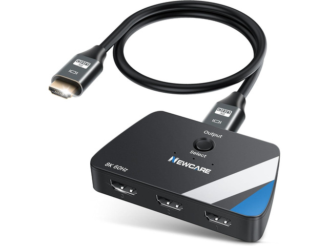 8K@60Hz HDMI 2.1 Switch 3 in 1 out, 4K@120Hz HDMI Splitter Switch Box with 2.6 f