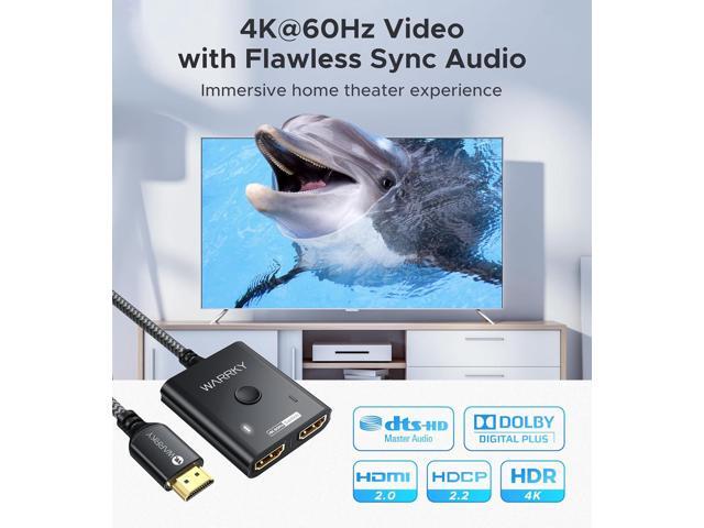 HDMI Switch 2 in 1 Out 4K@60Hz, WARRKY 3.3ft Fixed Braided HDMI Cable, Aluminum Case, HDCP 2.2 Bidirectional 2x1 Switcher Splitter UHD Compatible...