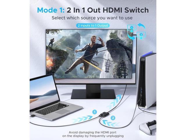 HDMI Switch 2 in 1 Out 4K@60Hz, WARRKY 3.3ft Fixed Braided HDMI Cable, Aluminum Case, HDCP 2.2 Bidirectional 2x1 Switcher Splitter UHD Compatible...