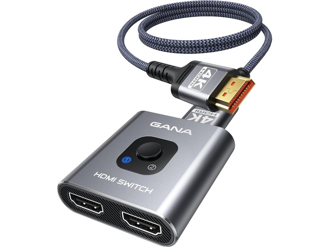HDMI Switch 4K@60Hz Splitterwith 3FT HDMI Cable, GANA Aluminum Bidirectional HDM