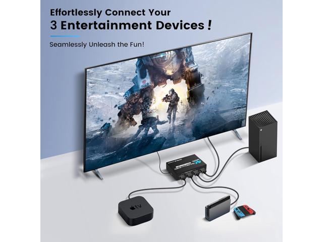 HDMI Switch 3 in 1 Out 4K@60Hz HDMI Splitter, 4K HDMI Switch with Remote Metal HDMI Switch Box Hub Support 4K@60Hz/30Hz 1080P 3D HDR Auto Switching...