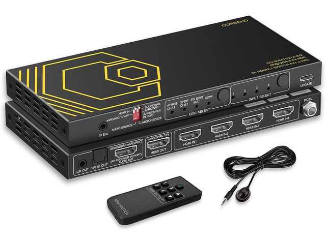 8K@60Hz 4K@120Hz HDMI2.1 Switch 4 in 1 out with Audio Extractor eARC,ARC,7.1Ch,SPDIF 5.1Ch,48Gbps,HDCP2.3 bypass,VRR,IR,3D,HDR 10,Dolby...