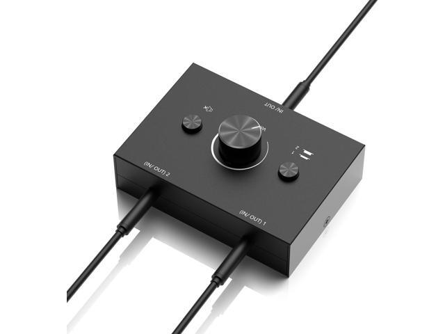 3.5mm Audio Switcher, 2 Input 1 Output / 1 Input 2 Output Audio Splitter Switcher, Audio Switcher Box, One-Key Mute Button, No External Power Required