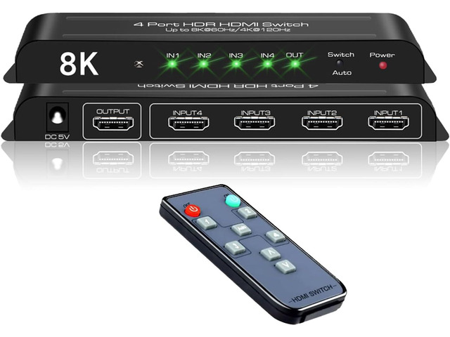 HDMI 2.1 Switch 4K@120Hz 8K@60Hz HDMI Switcher 4 in 1 Out Support PS5, Xbox Seri