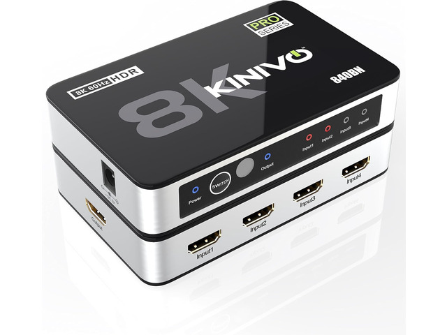Kinivo 8K HDMI Switch (8K 60Hz, 4 in 1 Out, 48Gbps HDMI 2.1 Hub, Ultra HD Switcher, HDR10+, Dolby Atmos) - Compatible with HDTV, Nintendo Switch 2,...