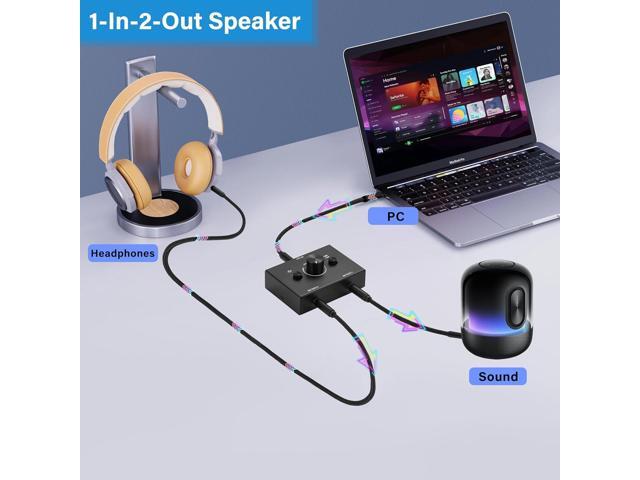 3.5mm Stereo Audio Switch Audio Switcher Passive Speaker Headphone Manual Selector Splitter Box Audio Sharing