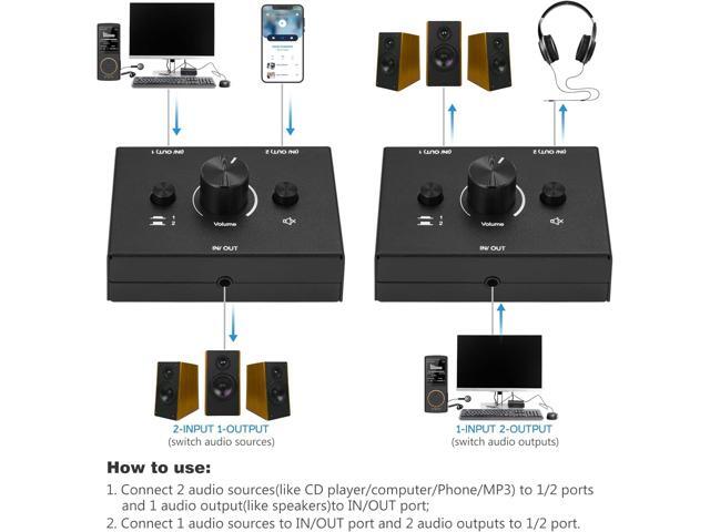 3.5mm Stereo Audio Switch Audio Switcher Passive Speaker Headphone Manual Selector Splitter Box Audio Sharing