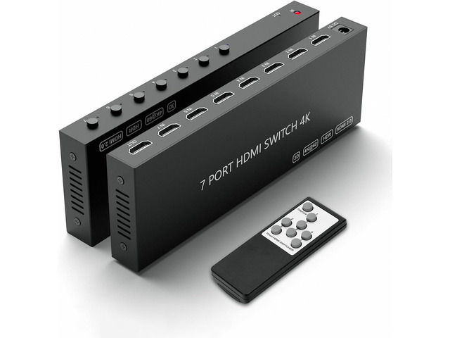 7 Way HDMI Switch 4k@60Hz HDMI Switcher 7 in 1 Out HDCP 2.0 Manual HDMI 2.0 Hub Supports 3D Compatible with Nintendo Switch/Switch OLED/Xbox/...