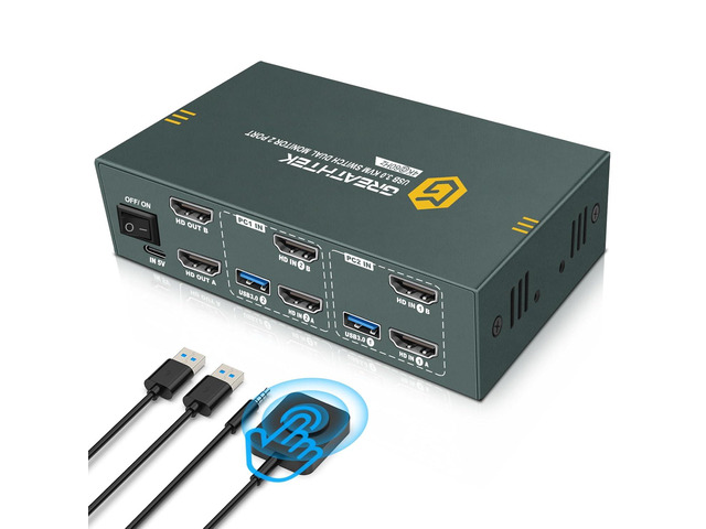 HDMI KVM Switch 2 Monitors 2 Computers 4K@60Hz, USB3.0 KVM Switch Dual Monitor w