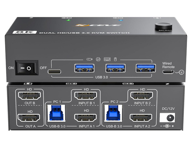8K HDMI KVM Switch 2 Monitors 2 Computers 8K@60Hz 4K@144Hz, Camgeet Dual Monitor KVM Switch with 4 USB 3.0 Hub for Keyboard Mouse Printer,Wired...