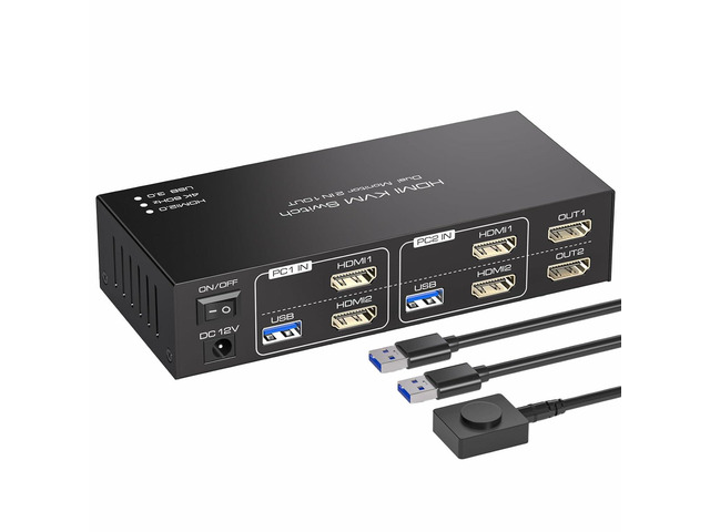 Dual MonitorKVM Switch 2 Monitors 2 Computers HDMI 2 Ports USB 3.0 KVM Switcher 