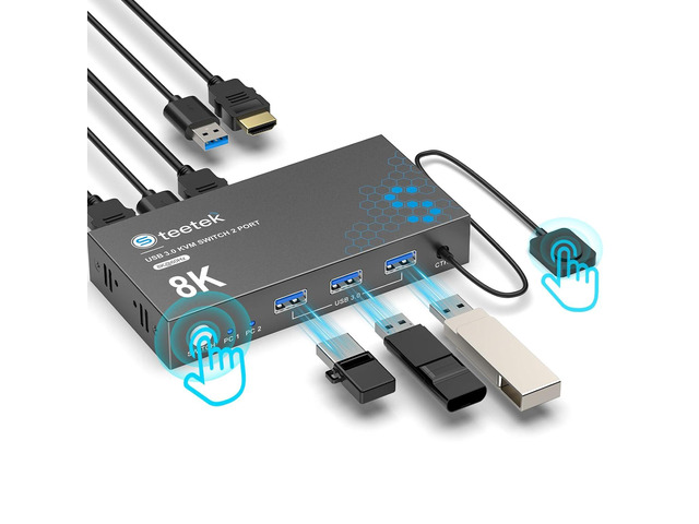HDMI KVM Switch 1 Monitor 2 Computers, 8K@60Hz KVM Switches for 2 Computers Shar