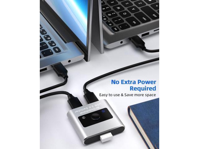 USB 3.0 Switch Selector, Bi-Directional USB Switch 2 in 1 Out / 1 in 2 Out, Aluminum USB Switcher 2 Computers Share 1 Device for Printer, Keyboard,...