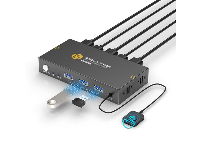 KVM Switches 2 Port 8K@60Hz, GREATHTEK KVM Switch HDMI Share USB Devices with 3 