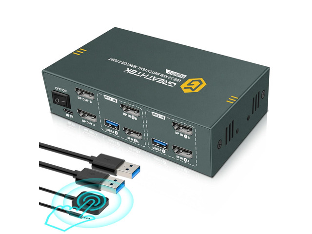 8K@60Hz Displayport KVM Switch 2 Monitors 2 Computers USB 3.0, 4K@240Hz KVM Switch Displayport with 3 USB 3.0 Ports Sharing Keyboard and Mouse,...
