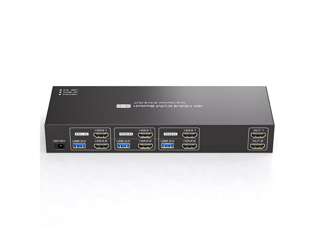 4K 60Hz HDMI KVM Switch 2 Monitors 3 Computers EDID Simulation USB3.0 KVM Switch