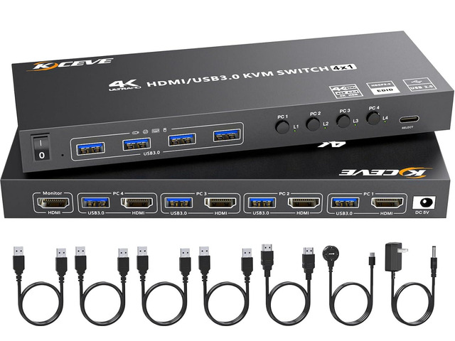 HDMI KVM Switch 4 Computers 4K@60Hz 2K@120Hz, Simulation EDID, Camgeet 4 Port US