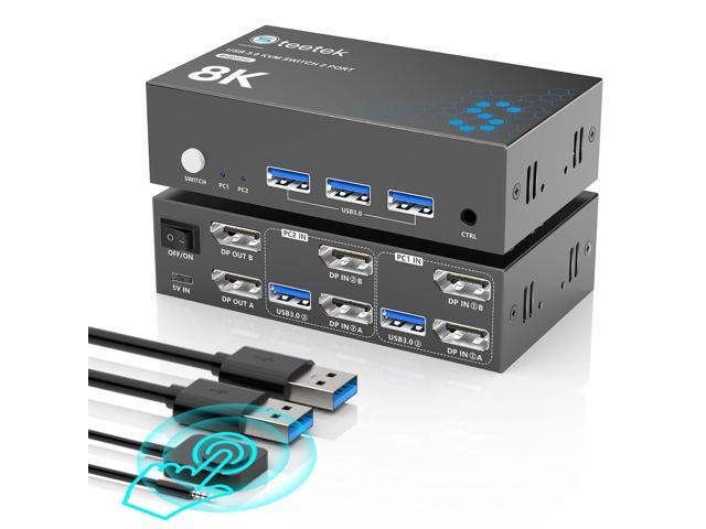 4K@240Hz KVM Switch 2 Monitors 2 Computers Displayport, 8K@60Hz KVM Switches for 2 Computers Sharing Dual Monitor Keyboard Mouse Hard Drives...