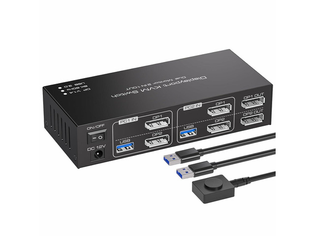 4K 144Hz Displayport Dual Monitor KVM Switch 8K Display Port 2 Monitors 2 Comput