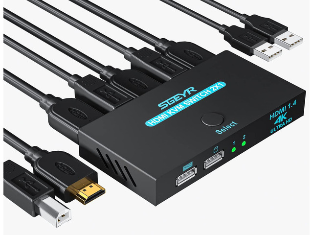 KVM Switch, SGEYR KVM Switch HDMI,USB Switch for 2 Computers Sharing Mouse Keybo