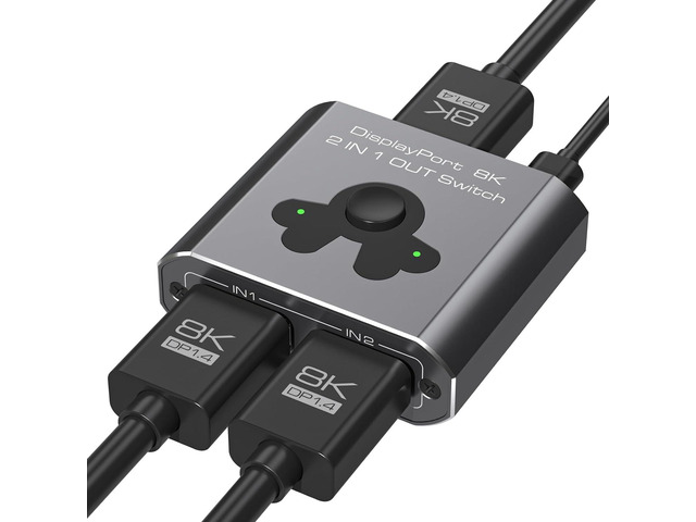 Displayport Switch 2 in 1 Out 8K60Hz 4K144Hz Display Port Switch Displayport Switcher DP 1.4 Switcher Compatible with TVs Monitors Laptops PCs...