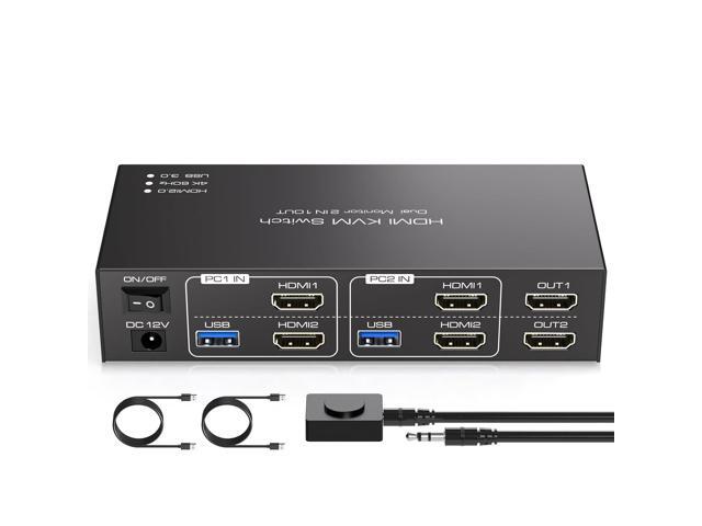 HDMI KVM Switch Dual Monitor 2 Computers KVM Switch Support 4K@60Hz USB 3.0 KVM Switches Share Dual Monitors and 4 USB 3.0 Ports Support...