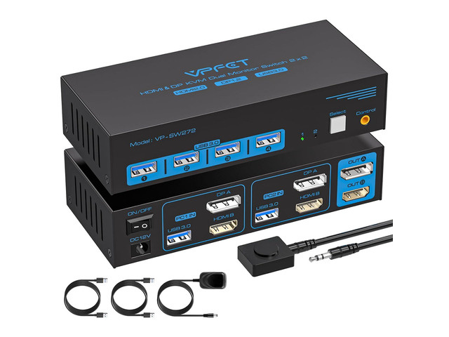 HDMI Displayport KVM Switch 2 Monitors 2 Computers 4K@60Hz DP KVM Switcher Dual 