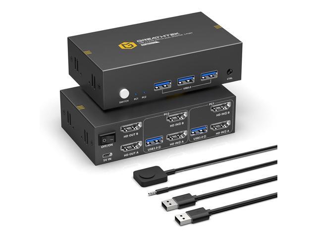 8K KVM Switch Dual Monitor with USB3.0 Ports for 2 PCs Share USB Devices, HDMI KVM Switch 2 Monitors 2 Computers Support 8K@60Hz 4K@144Hz/120Hz,...