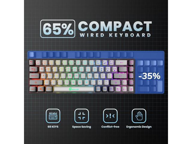 65% Gaming Keyboard, Wired Backlit Mini Keyboard, Ultra-Compact Anti-Ghosting No-Conflict 68 Keys Membrane Gaming Wired Keyboard for PC Laptop...