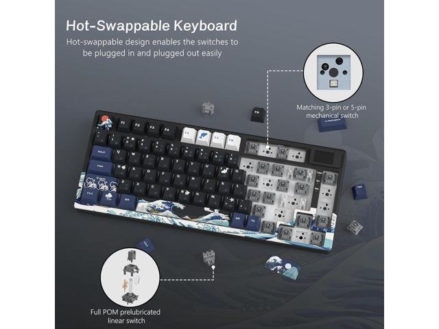 S-K80 75% Keyboard with Color Multimedia Display Mechanical Gaming Keyboard, Wired Hot Swappable Gasket Mount RGB Custom Key Board, Pre-lubed...