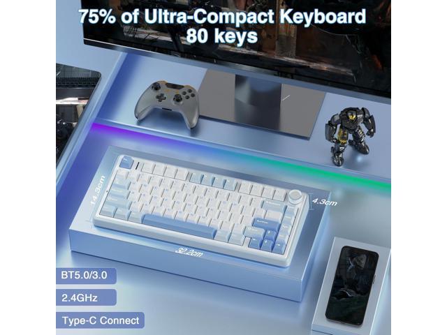 AULA F75 75% Wireless Mechanical Keyboard,Gasket Hot Swappable Custom Keyboard,Pre-lubed Greywood Switch RGB Backlit Gaming...