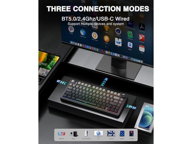 AULA F75 Pro Wireless Mechanical Keyboard,75% Hot Swappable Custom Keyboard with Knob,RGB Backlit,Pre-lubed Reaper Switches,Side Printed PBT...