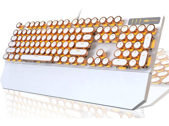 Typewriter Style Mechanical Keyboard, Retro Punk Gaming Keyboard with Gold LED B