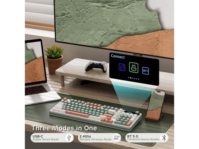 S98 Mechanical Keyboard w/Smart Display & Knob, Top Mount 96% Wireless Mechanical Keyboard BT/2.4G/USB-C, Hot Swappable, Software Support, Creamy...