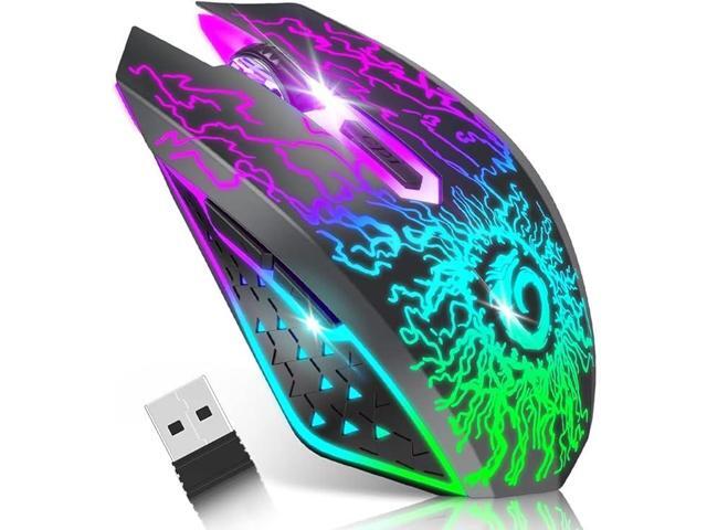 Wireless Gaming Mouse, Rechargeable Computer Mouse Mice with Colorful LED Lights, Silent Click, 2.4G USB Nano Re