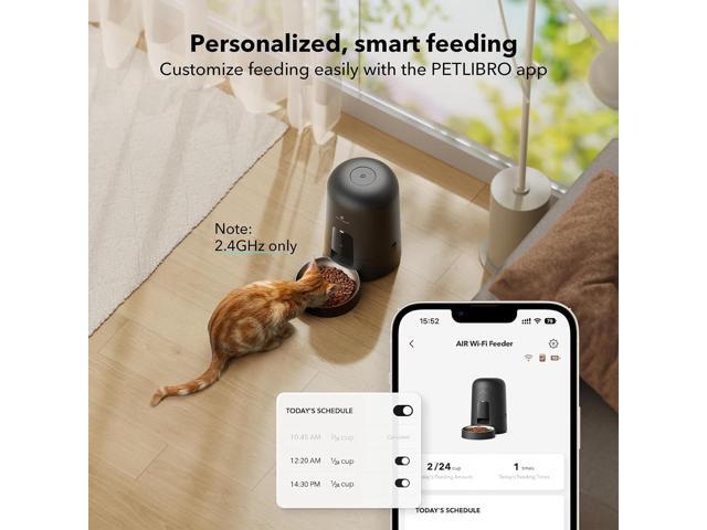 Automatic Cat Feeder, Wi-Fi Rechargeable Cat Food Dispenser Battery-Operated with 30-Day Life, AIR 2.4G Wi-Fi Timed Pet Feeder for Cat & Dog, 2L...