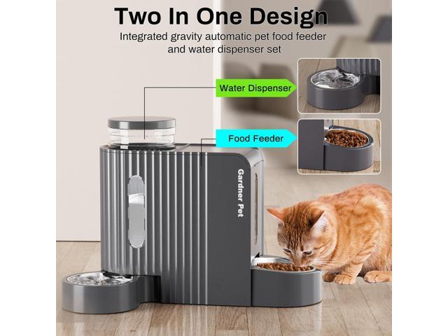 Pet Automatic Gravity Cat Food Feeder and Water Dispenser Stainless Steel Two-in-One Set Large Capacity Dispenser for Pets Dogs, Puppies, Kittens,...