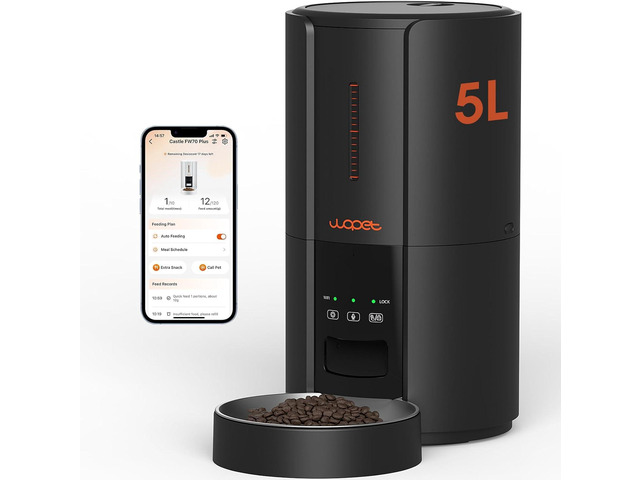 Automatic Cat Feeders,5L WiFi Pet Feeder with APP,Schedule Feeding Pet Dry Food 