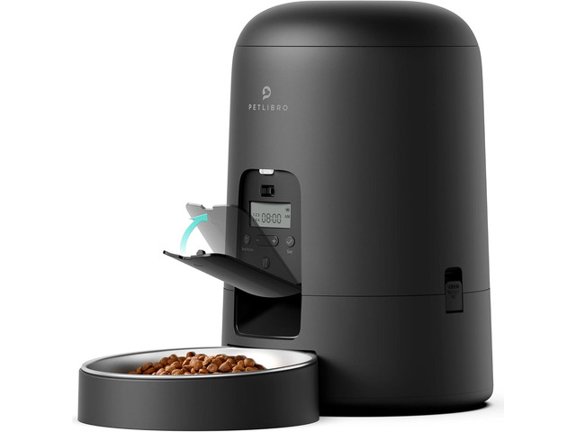 Automatic Cat Feeder, Cat Food Dispenser Battery-Operated with 180-Day Battery Life, AIR Timed Pet Feeder for Cat & Dog, 2L Auto Cat Feeder, Black