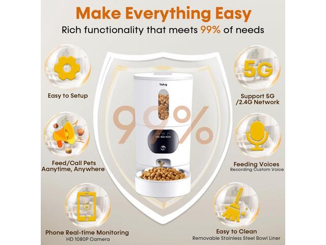 Automatic Cat Feeders Camera 5G: WiFi Easy to Clean Timed Smart Dog Food Dispenser 2-Way Audio Memory Function Pet Feeder HD 1080P Video Record APP...
