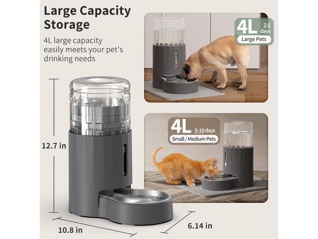Cat Water Dispenser with Placemat and Stainless Steel Bowl, Automatic Gravity Water Dispenser for Cats or Small Medium Size Dogs, Large Capacity,...