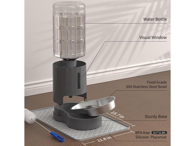 Cat Water Dispenser with Placemat and Stainless Steel Bowl, Automatic Gravity Water Dispenser for Cats or Small Medium Size Dogs, Large Capacity,...