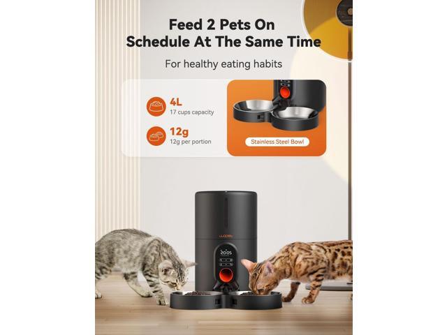 Automatic Cat Feeders 2 Cats Timed Cat Feeder with Stainless Steel Bowl, Programmable 1-6 Meals Control, Dual Power Supply, Automatic Pet Feeder...