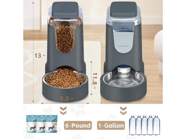 Automatic Cat Feeder and Water Dispenser with Stainless Steel Bowl Dog Gravity Food Feeder and Waterer for Small Medium Pets Puppy Kitten 1 Gallon x 2