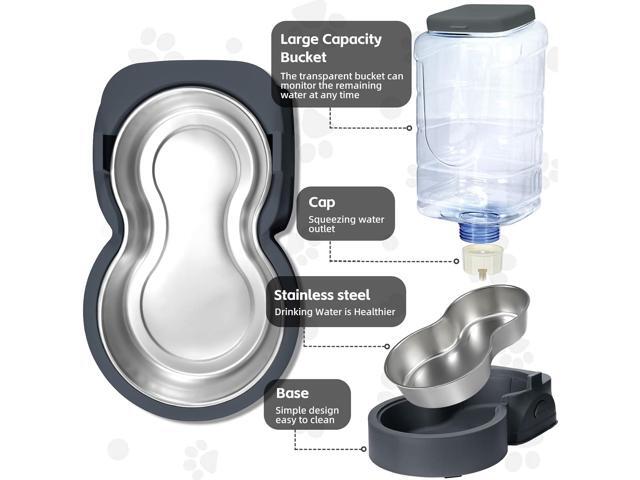 Automatic Cat Feeder and Water Dispenser with Stainless Steel Bowl Dog Gravity Food Feeder and Waterer for Small Medium Pets Puppy Kitten 1 Gallon x 2