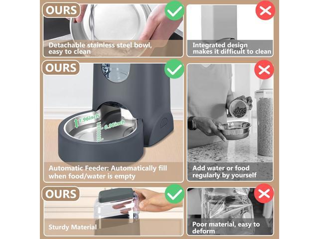 Automatic Cat Feeder and Water Dispenser with Stainless Steel Bowl Dog Gravity Food Feeder and Waterer for Small Medium Pets Puppy Kitten 1 Gallon x 2