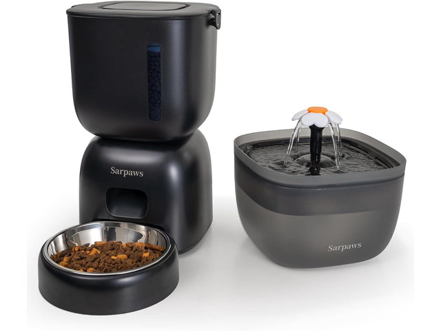 Automatic Cat Feeder and Cat Water Dispenser FW1, Wire or Battery Cat Food Dispe