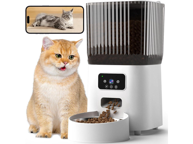 Automatic Cat Feeder with Camera, 1080P Live Video with Night Vision, 6L/25 Cups