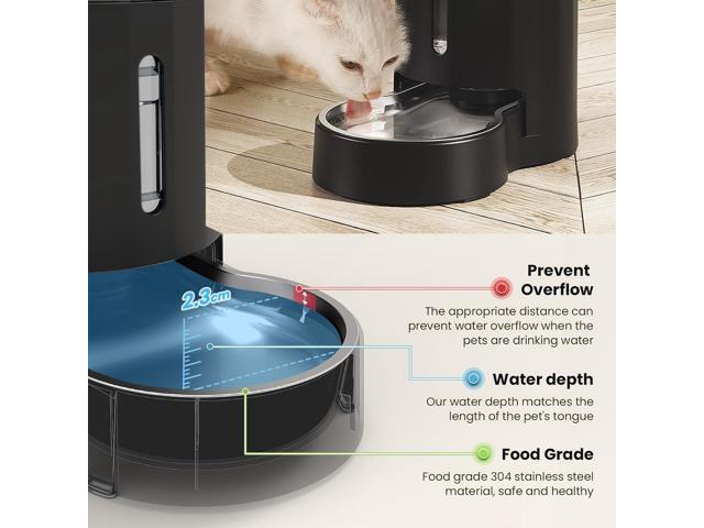 4L Cat Water Dispenser, Automatic Gravity Cat Water Bowl, Visible Window, Safe and Unplugged for Pet Cat Dog (Black, 4L+Stainless Steel Bowl)